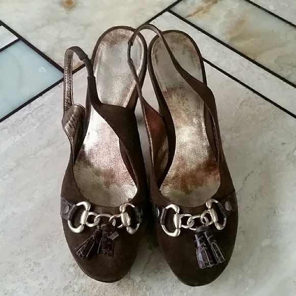 Nine West Brown Leather Heels 10 - Picture 2 of 3